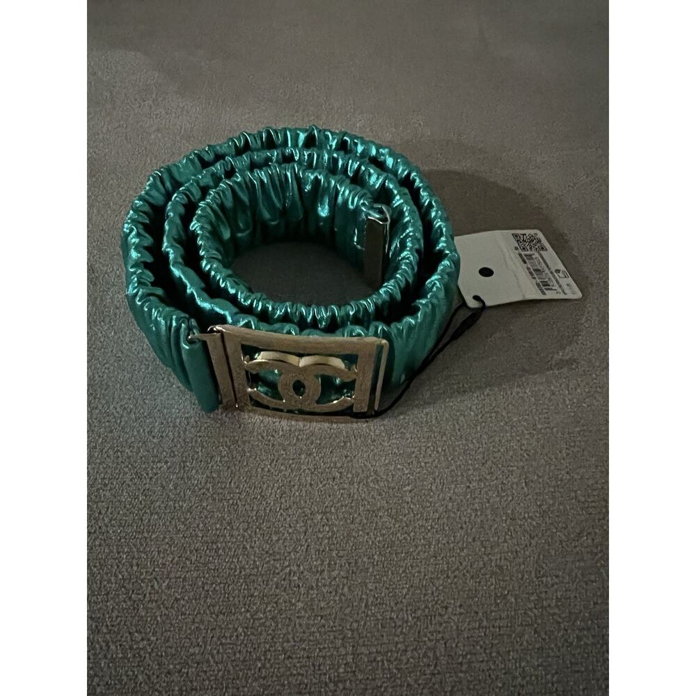 Chanel Metallic Turquoise Belt SZ 95 - Picture 7 of 7